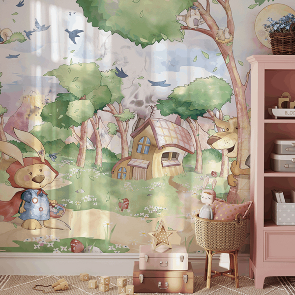 Fotobehang Het konijn in de rol van Roodkapje