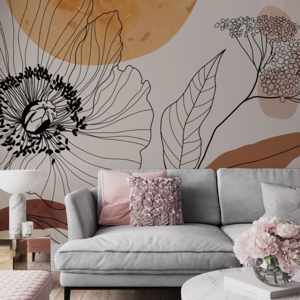 Fotobehang Bloemcontouren