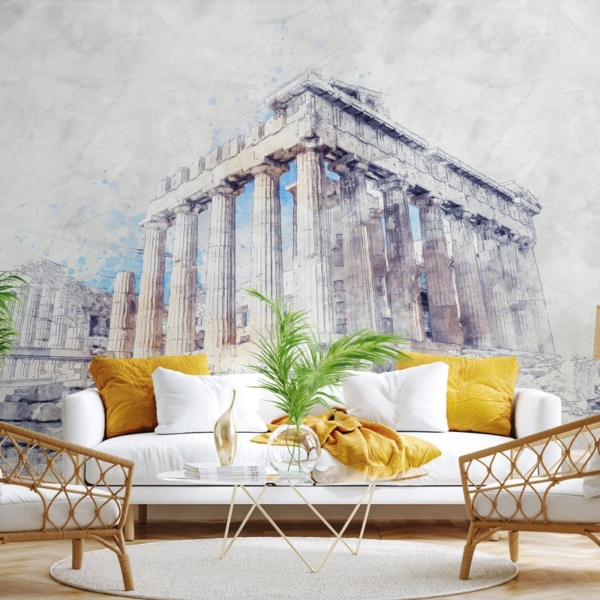 Fotobehang Geschilderde Akropolis