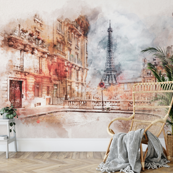 Fotobehang Aquarel van Parijs met de Eiffeltoren.