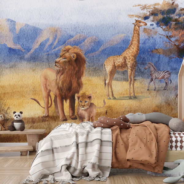 Fotobehang Afrikaanse dieren in aquarelstijl