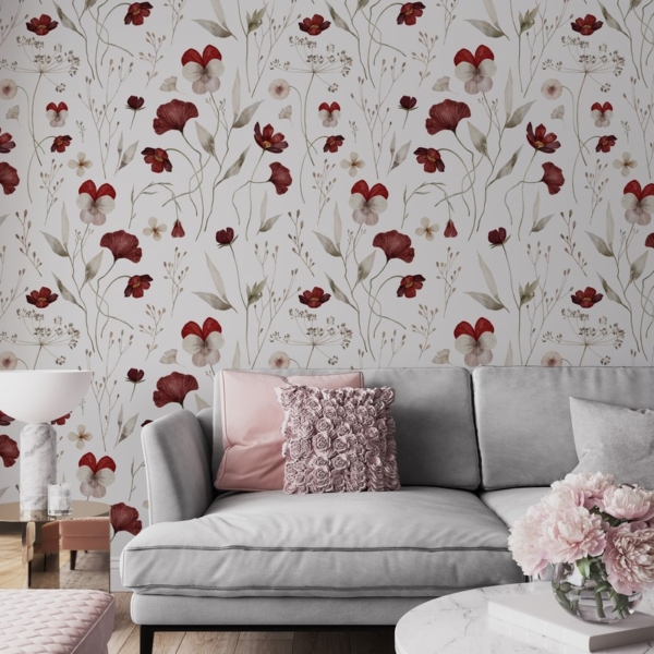 Muurschildering Maroon Bloemen