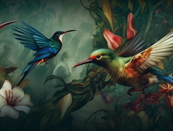 Fotobehang Kolibriedans in de jungle