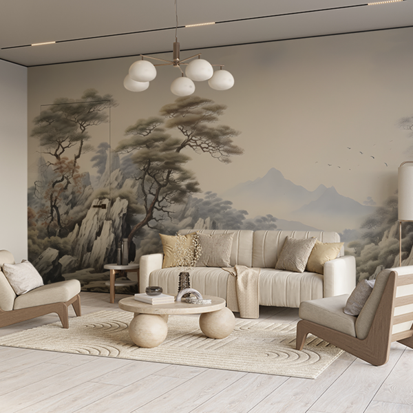 Fotobehang De rust van de mistige heuvels