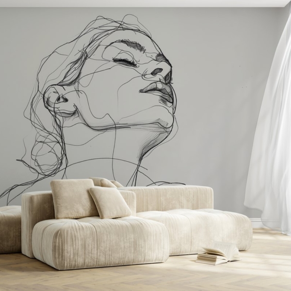 Fotobehang Lijntekening van een vrouwengezicht