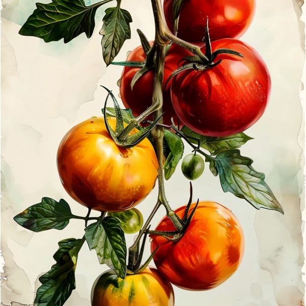 Fotobehang Rijpe tomaten aan de tak