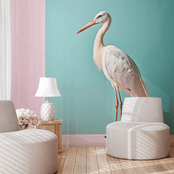 Fotobehang Pastelkleurige kraanvogel van elegantie