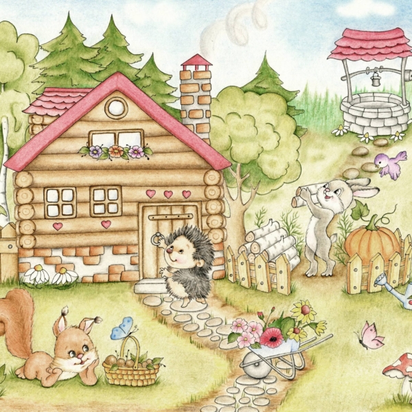 Fotobehang Huis tussen de bomen