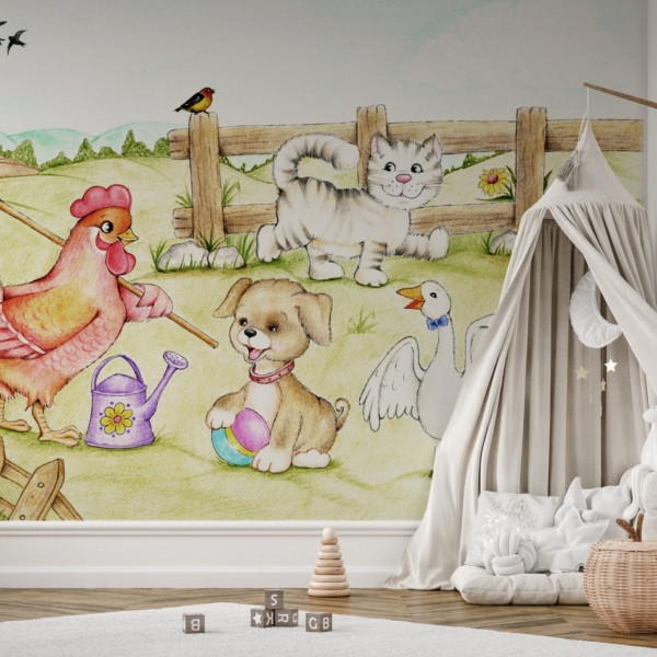 Fotobehang Een boerderij vol vreugde