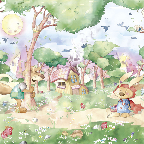 Fotobehang Het konijn in de rol van Roodkapje