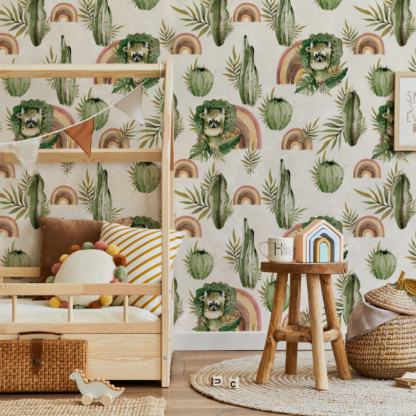 Fotobehang Boho Dino met cactussen