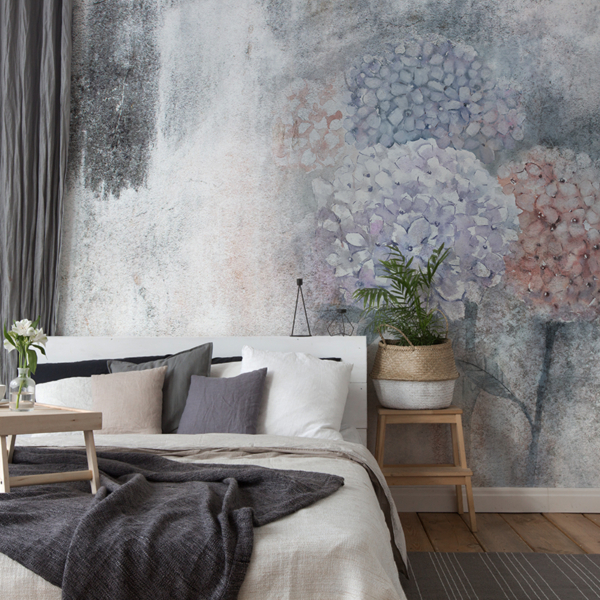 Fotobehang Hortensia’s in de artistieke mist