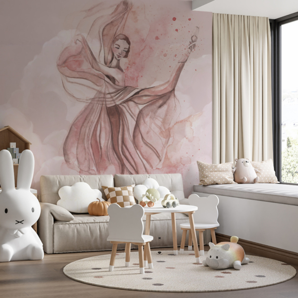 Fotobehang Pastelkleurige ballerina in de wolken