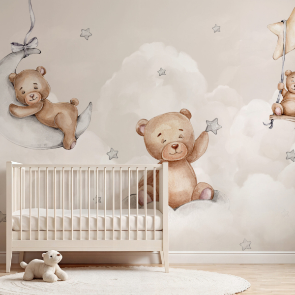 Fotobehang Teddyberen in wolken en sterren