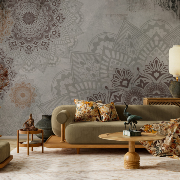Fotobehang Mandala-dans op een vlekkerige achtergrond