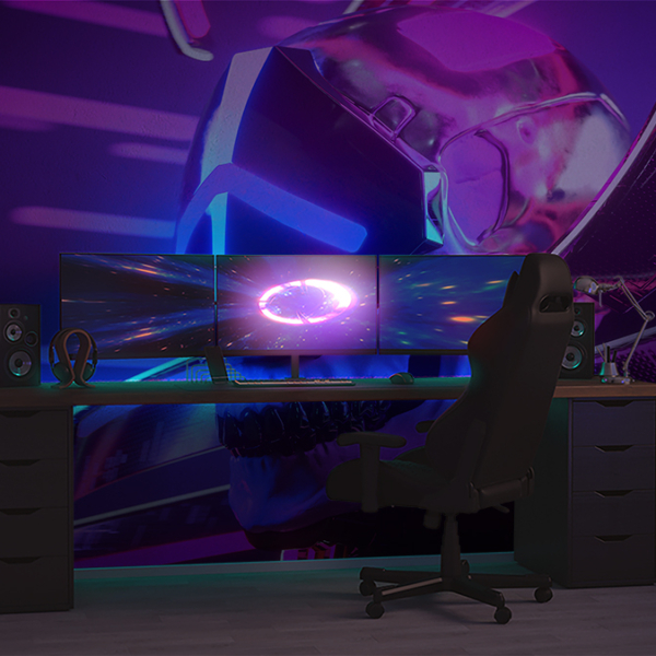 Fotobehang Neon Cyberpunk schedel