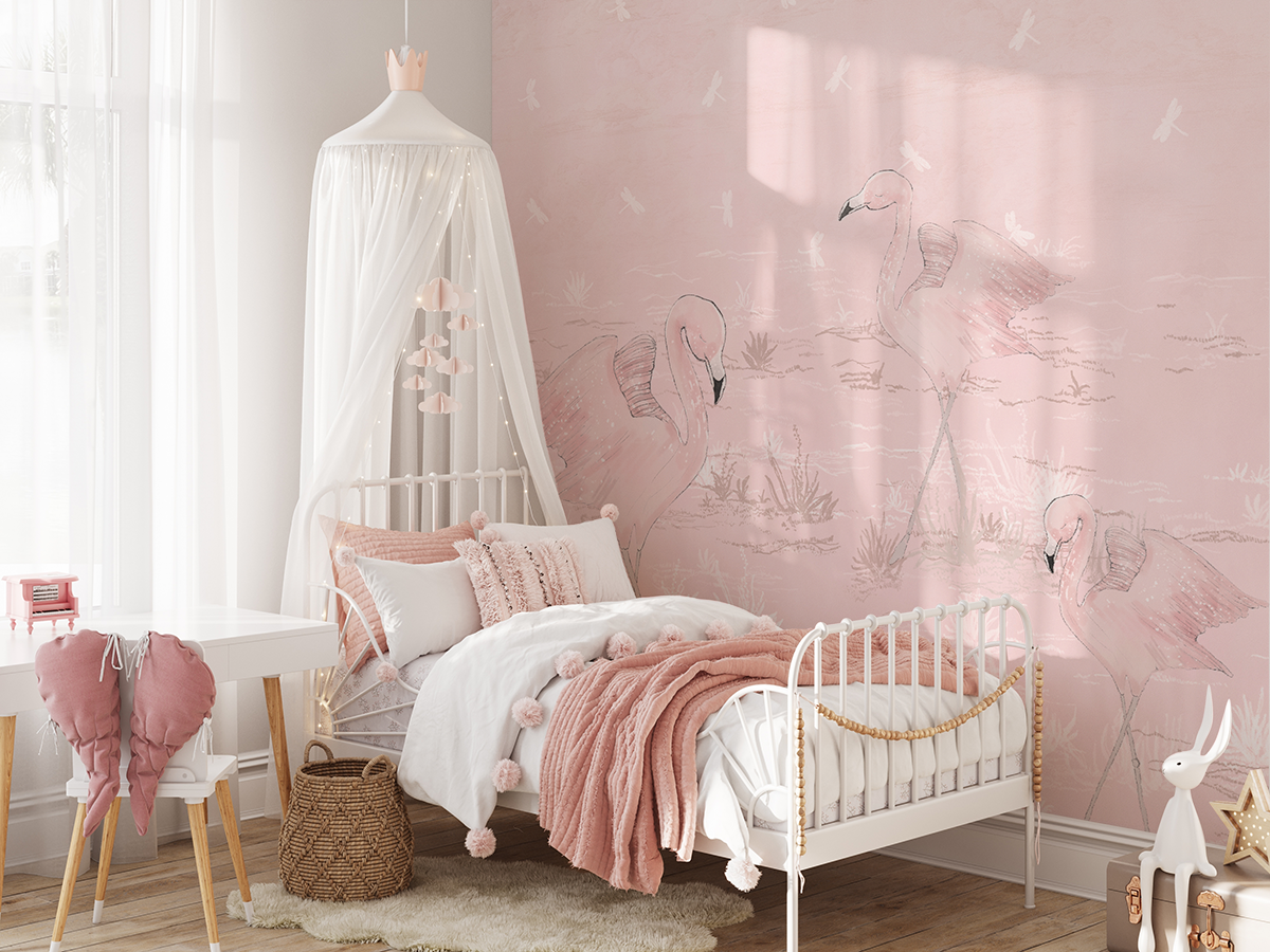 Fotobehang Roze Flamingo Dans