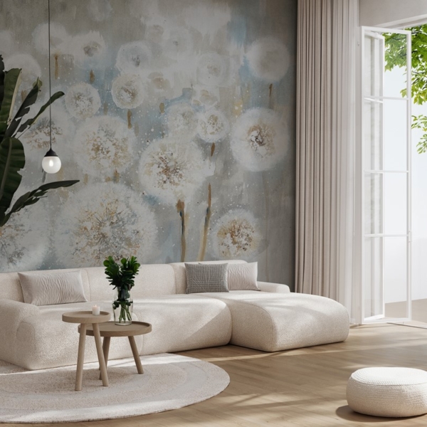 Fotobehang Luchtige paardenbloemen