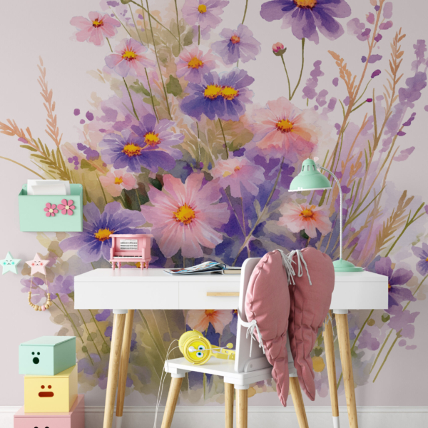Fotobehang Paars boeket wilde bloemen