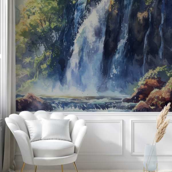 Fotobehang Blauwe watervallen in het bos