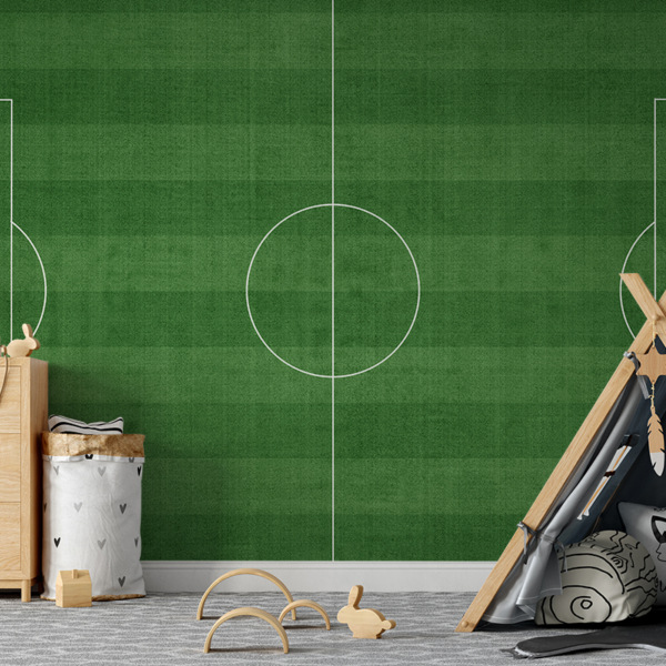 Fotobehang Groen voetbalveld met belijning