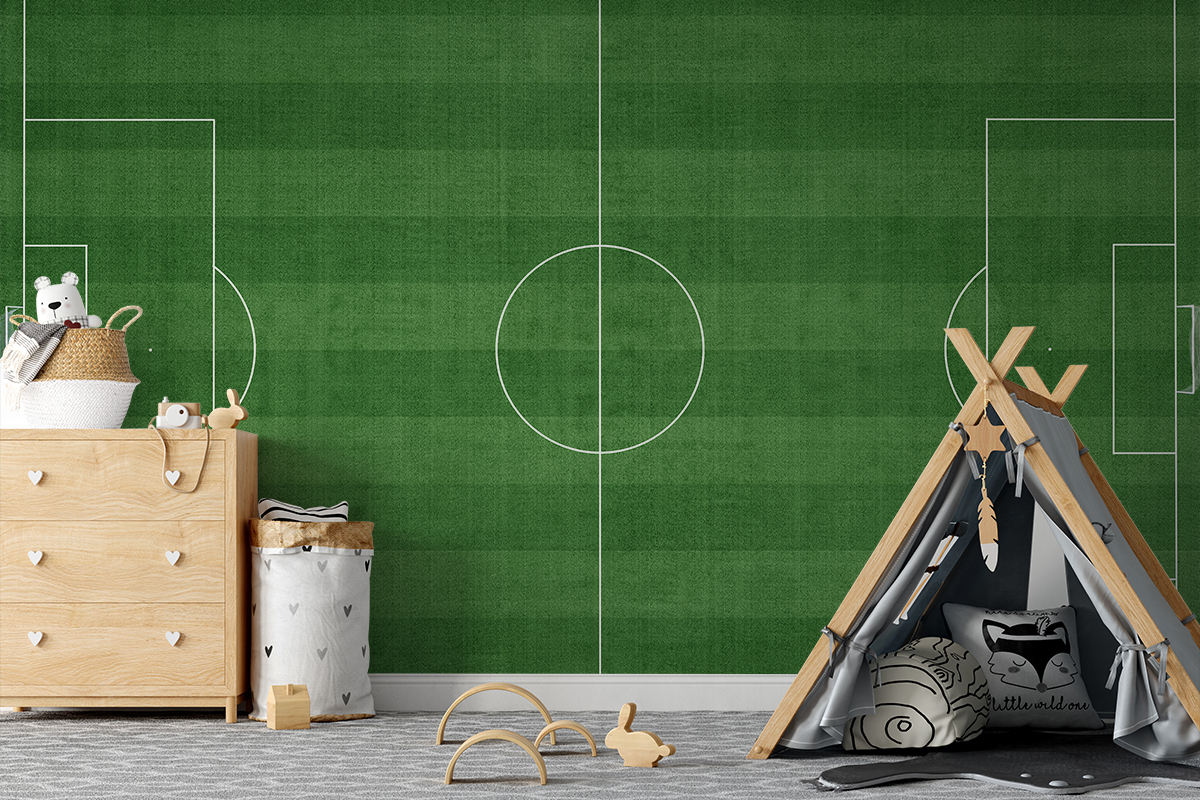Fotobehang Groen voetbalveld met belijning