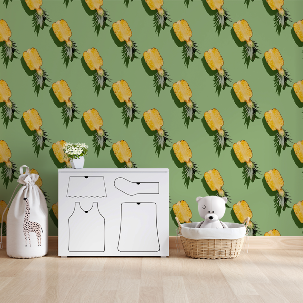 Fotobehang Ananashelften op een groene achtergrond
