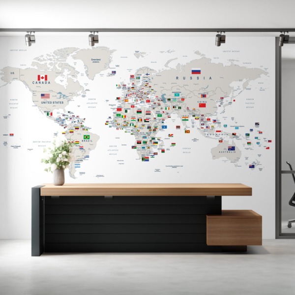Fotobehang Wereldkaart met vlaggen