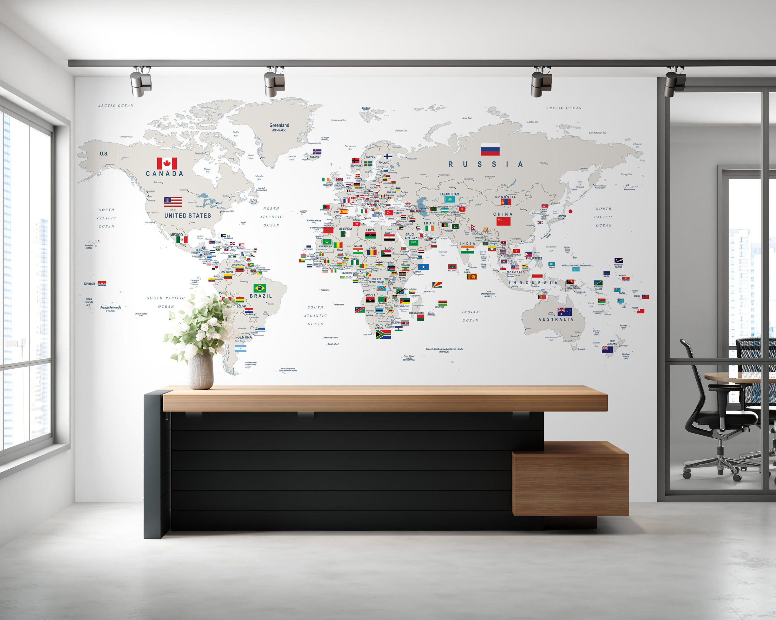Fotobehang Wereldkaart met vlaggen