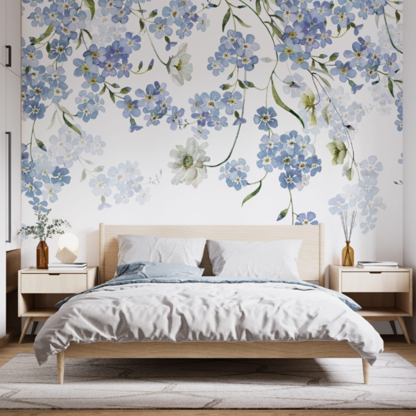 Fotobehang Blauwe bloemenfluistering
