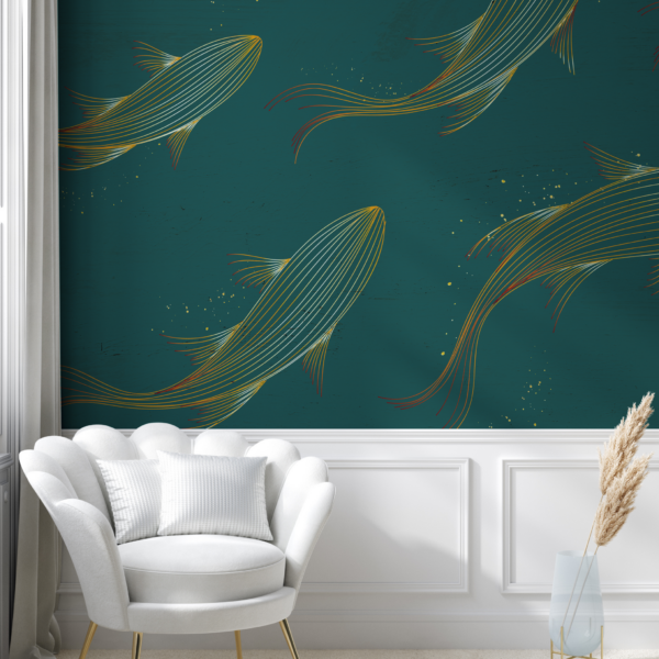 Fotobehang Gouden Walvis Dans
