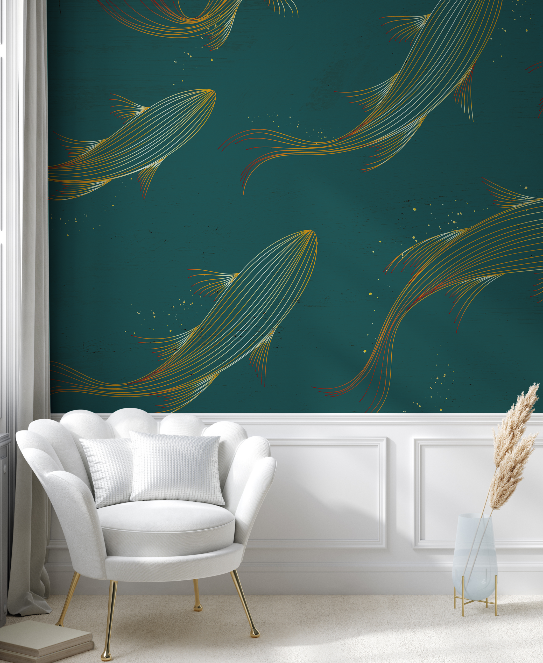 Fotobehang Gouden Walvis Dans