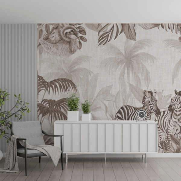 Fotobehang Zebra’s in het mistige bos
