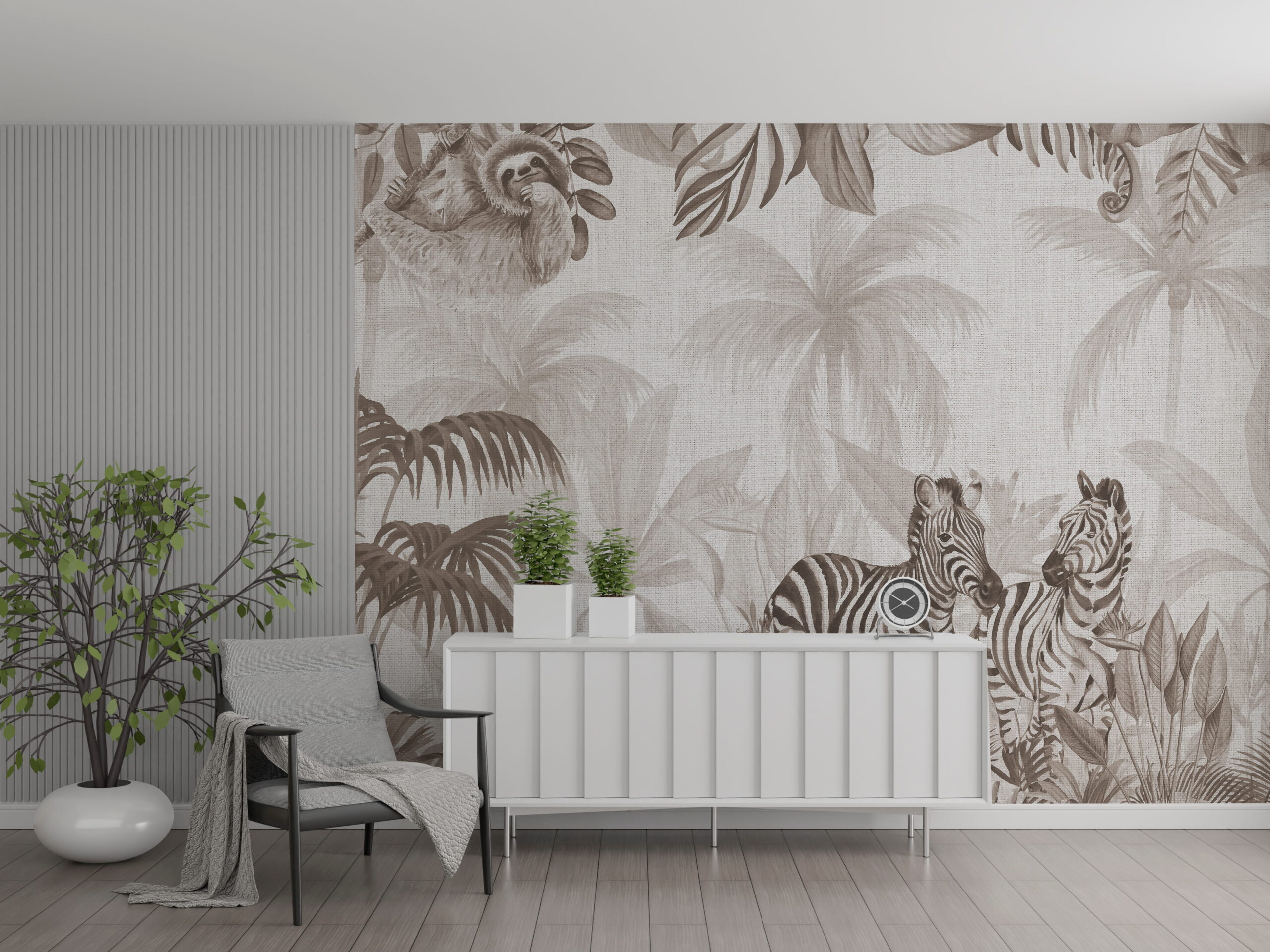 Fotobehang Zebra's in het mistige bos