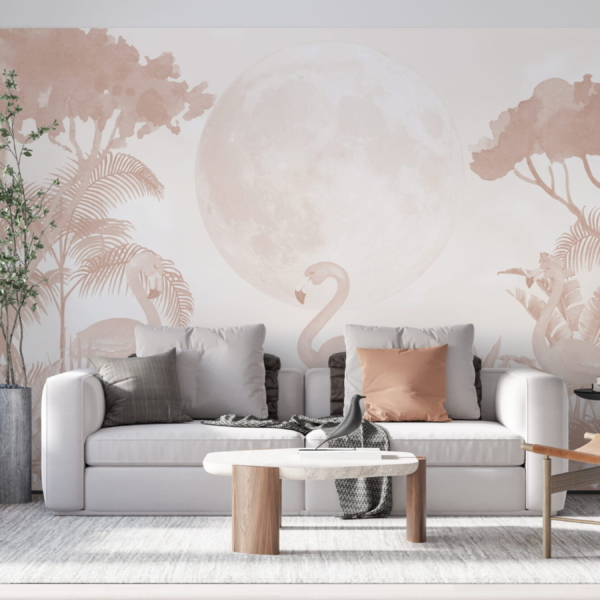 Fotobehang Maanflamingo-paring