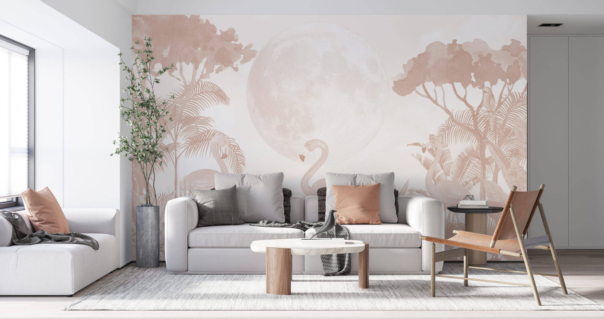Fotobehang Maanflamingo-paring