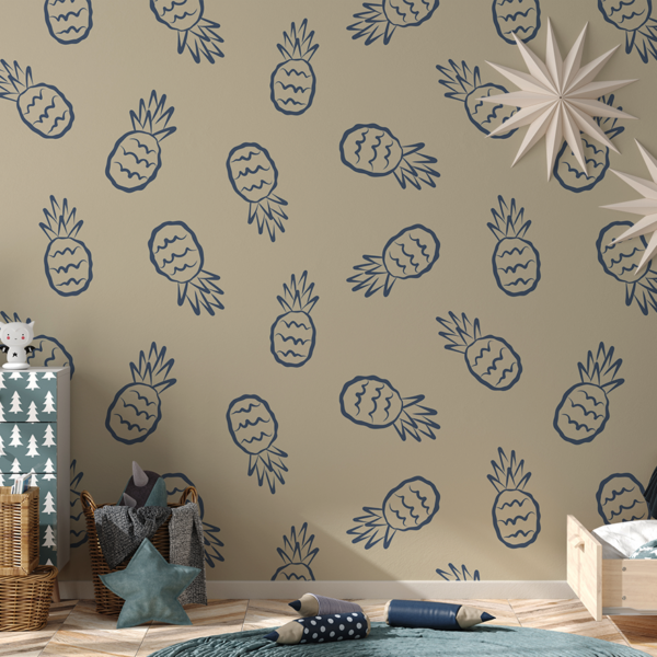Fotobehang Donkerblauwe ananassen op een beige achtergrond