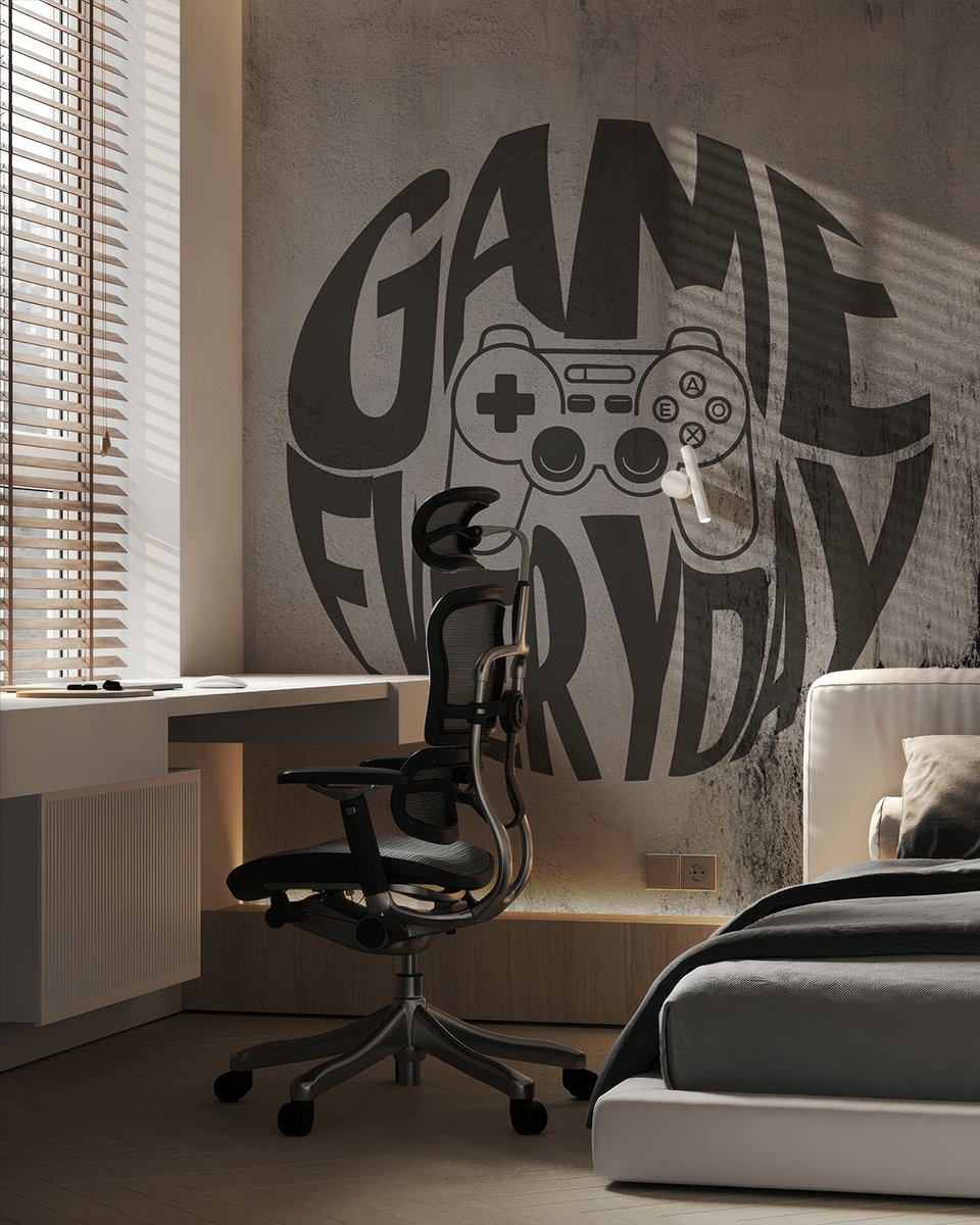 Fotobehang Gamingmat op een betonnen muur