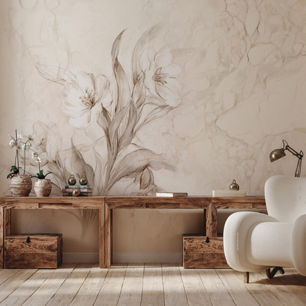 Fotobehang Bloemen op een marmeren achtergrond – De elegantie van de natuur