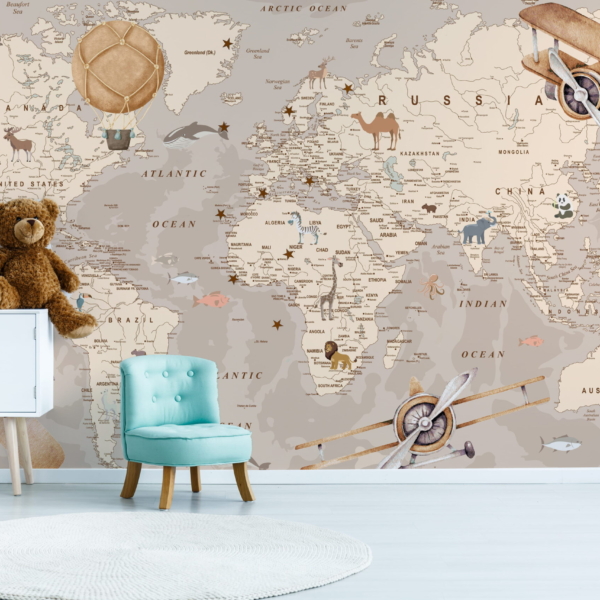 Fotobehang Retro wereldkaart voor kinderen