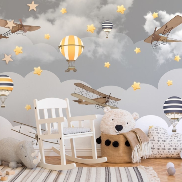 Fotobehang Ballonnen en vliegtuigen in de wolken