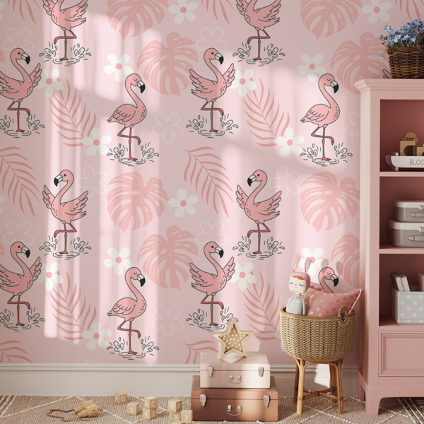 Fotobehang Flamingo’s in het roze