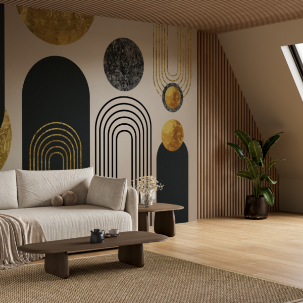 Fotobehang Zwarte en gouden booggeometrie