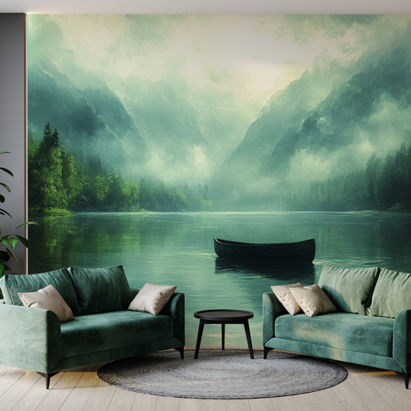 Fotobehang Boot op Misty Lake