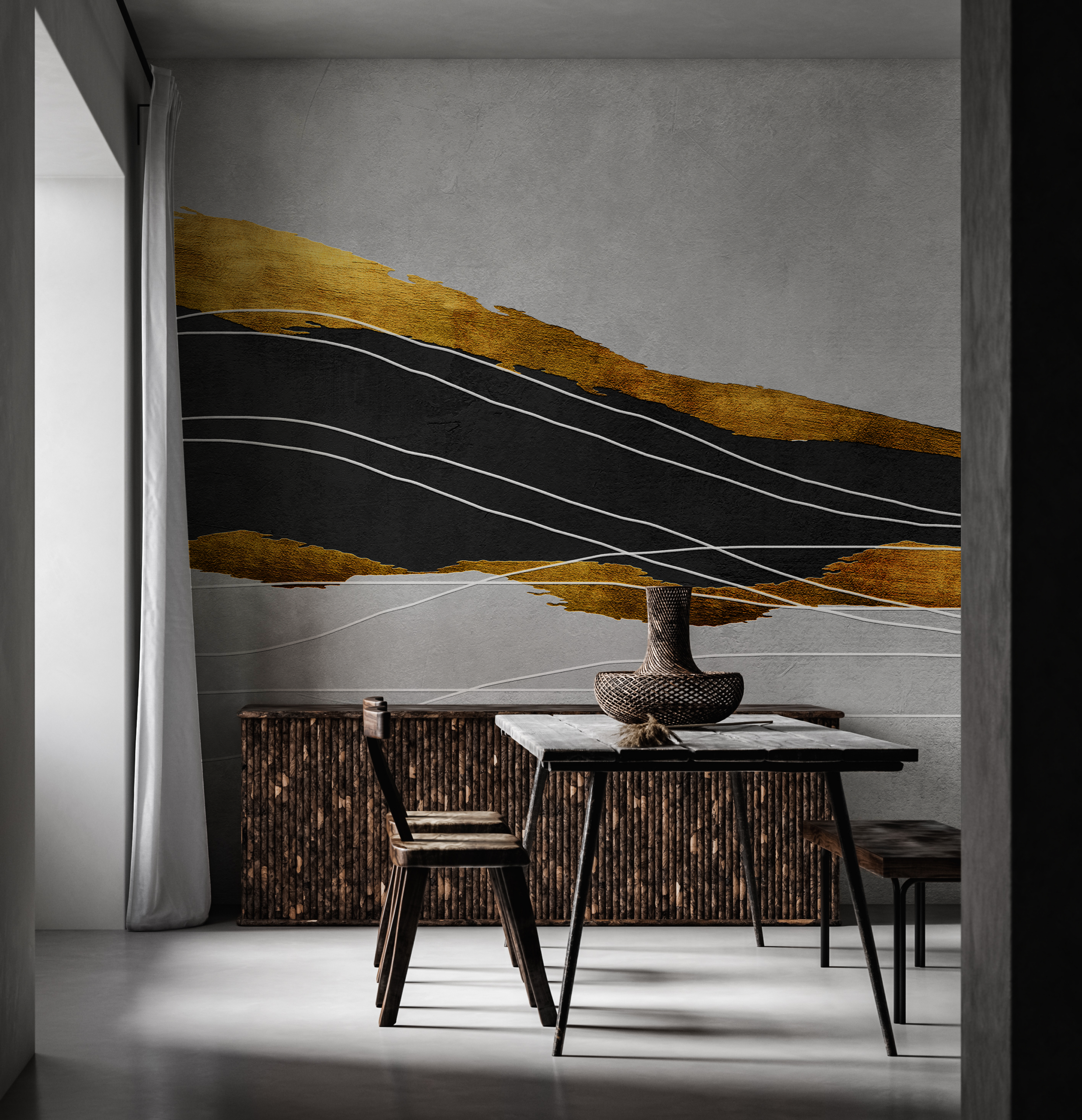 Fotobehang Abstracte gouden golf