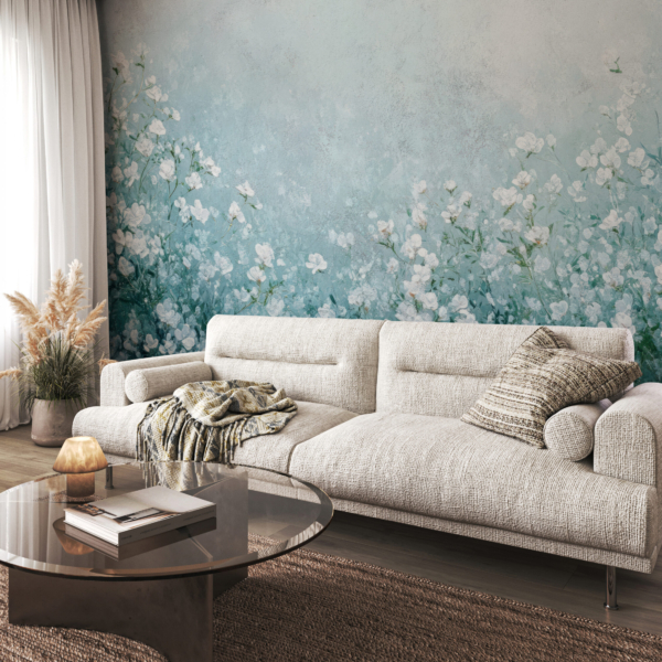 Fotobehang Aquarel Blauwe Weide