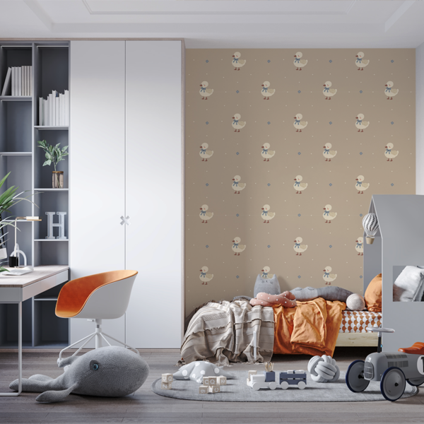 Fotobehang Eendjes met een strik op een beige achtergrond
