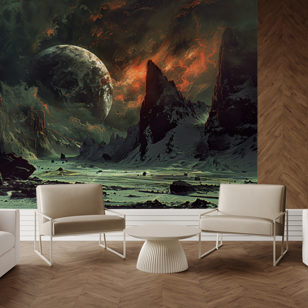 Fotobehang Buitenaardse planeet boven het rotsachtige land