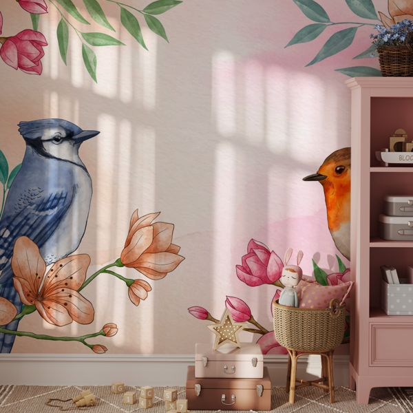 Fotobehang Bloemvogels
