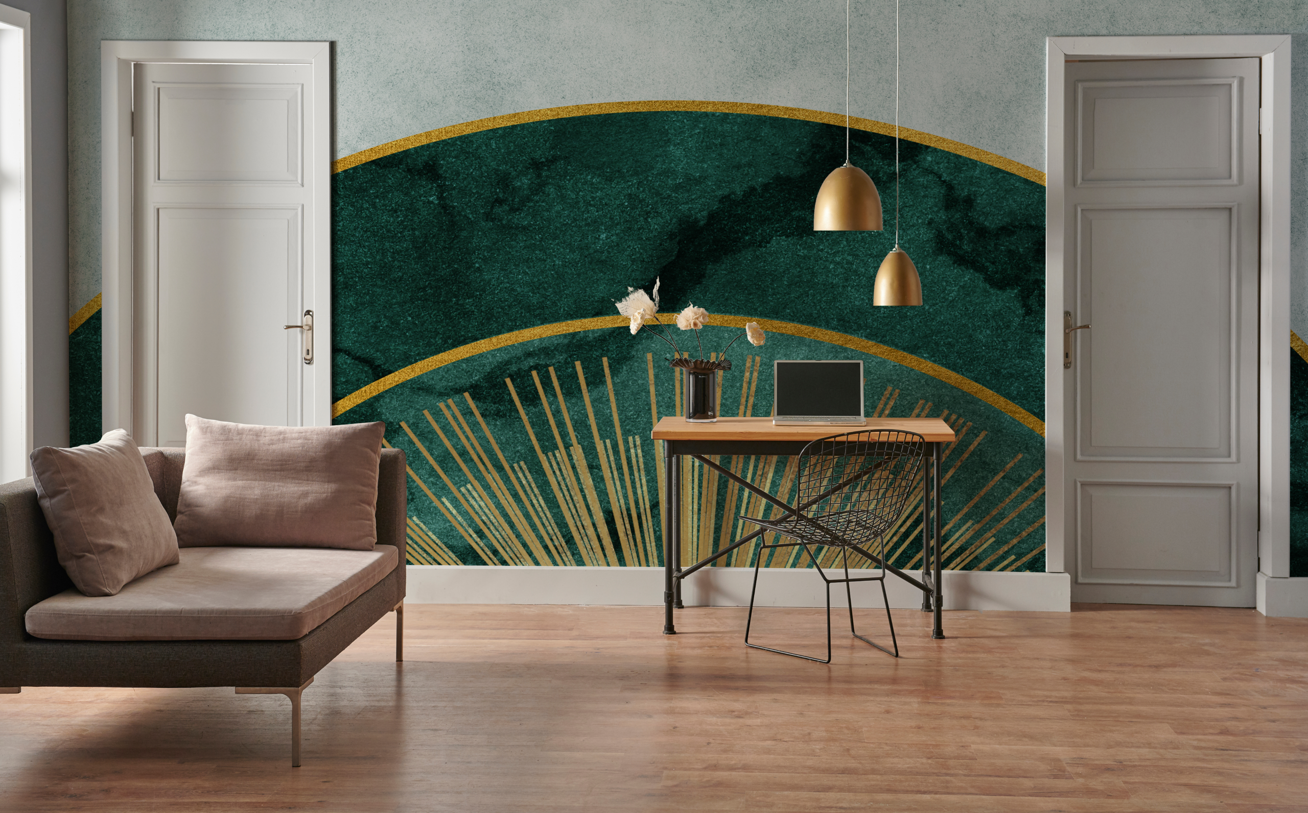 Fotobehang Gouden ritme met malachiet